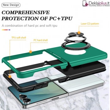 Plastikinis dėklas su žiedu - žalias (Samsung Galaxy Z Flip 7) Plastikinis dėklas su žiedu - žalias (Samsung Galaxy Z Flip 7)
